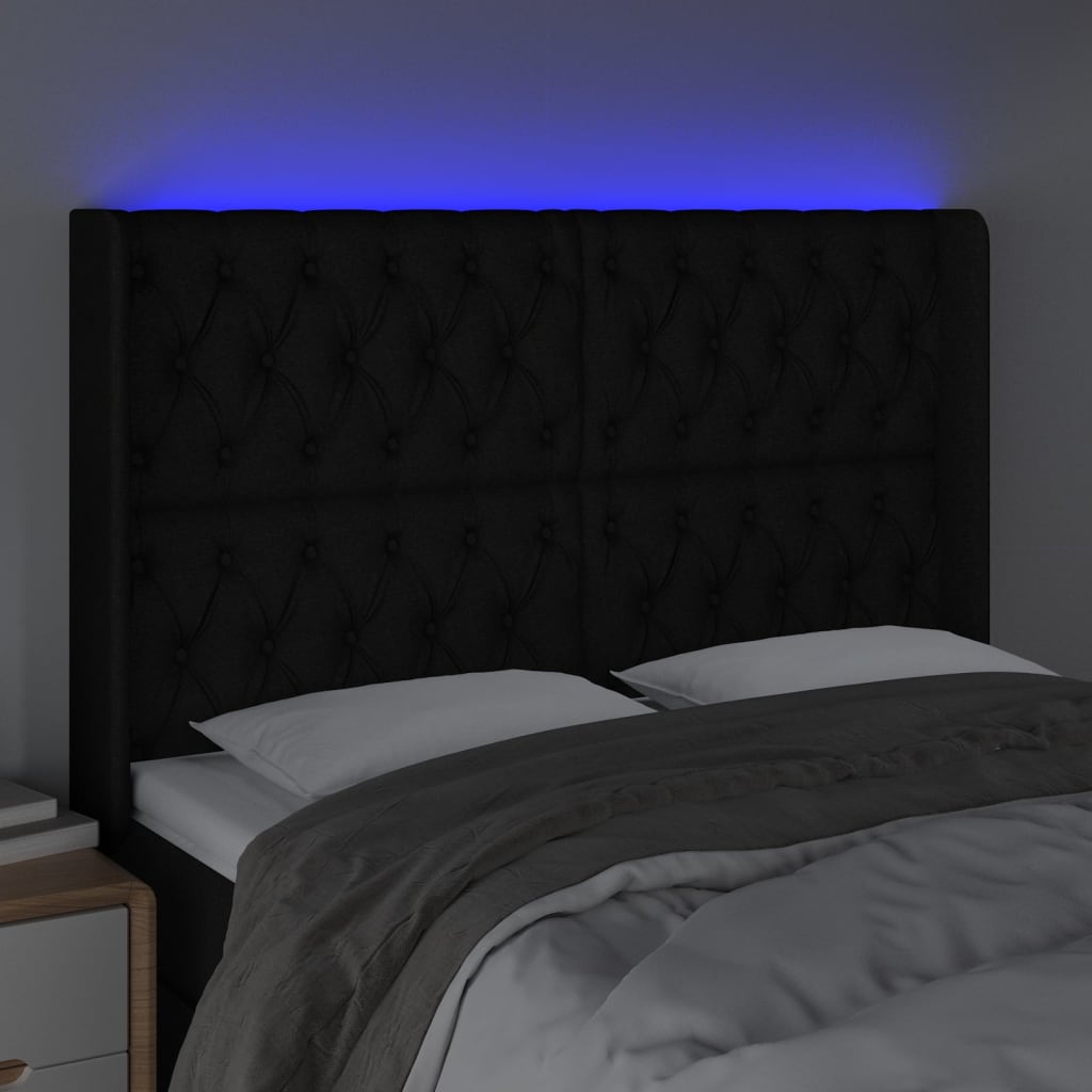 vidaXL Tăblie de pat cu LED, negru, 163x16x118/128 cm, textil vidaXL Tăblie de pat cu LED, negru, 163x16x118/128 cm, textil