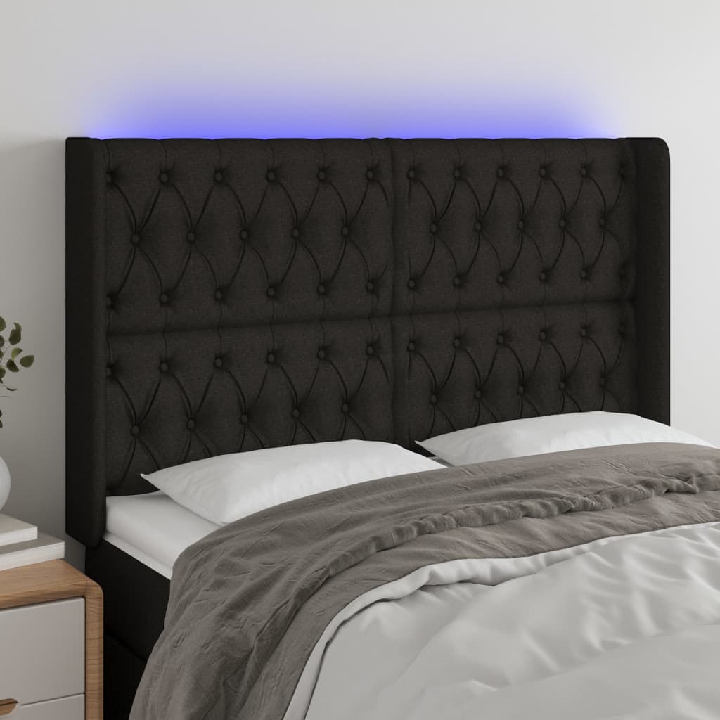 vidaXL Tăblie de pat cu LED, negru, 163x16x118/128 cm, textil vidaXL Tăblie de pat cu LED, negru, 163x16x118/128 cm, textil