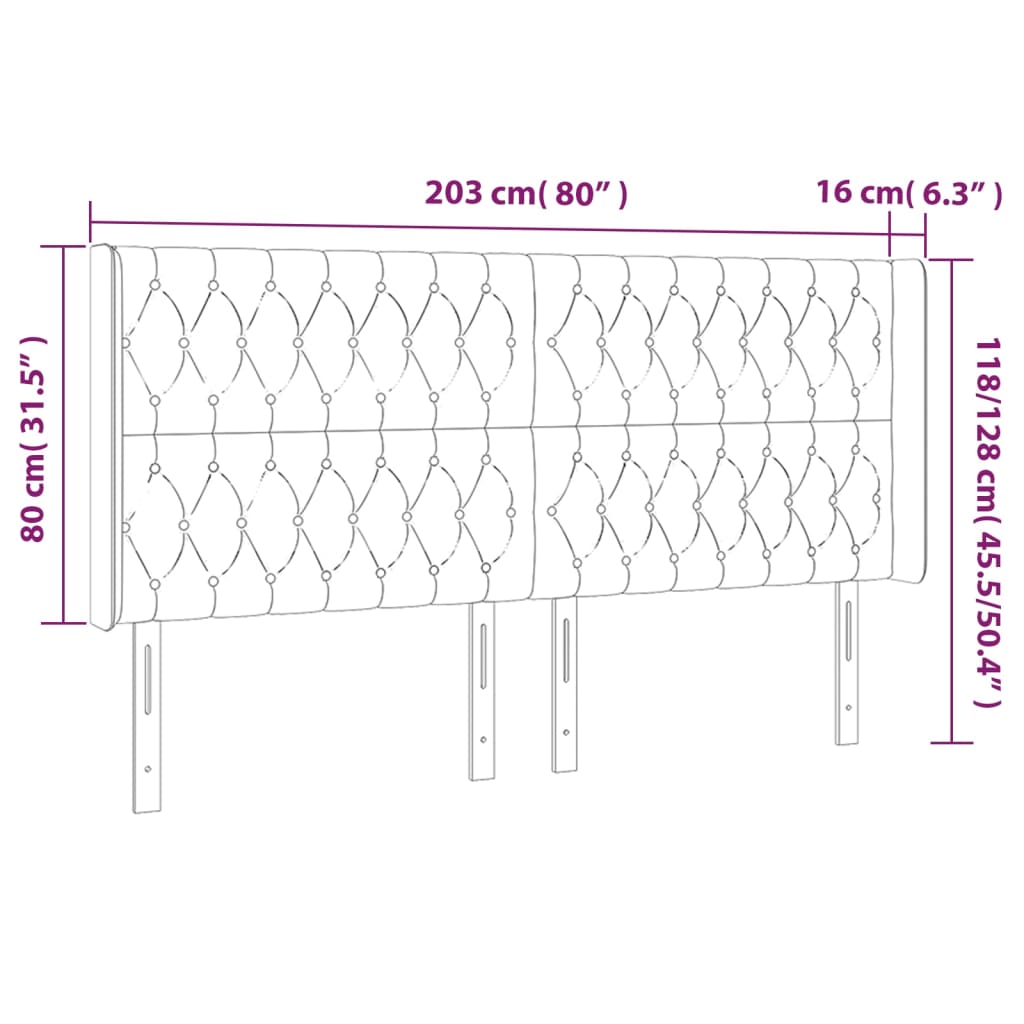 vidaXL Tăblie de pat cu LED, negru, 203x16x118/128 cm, textil