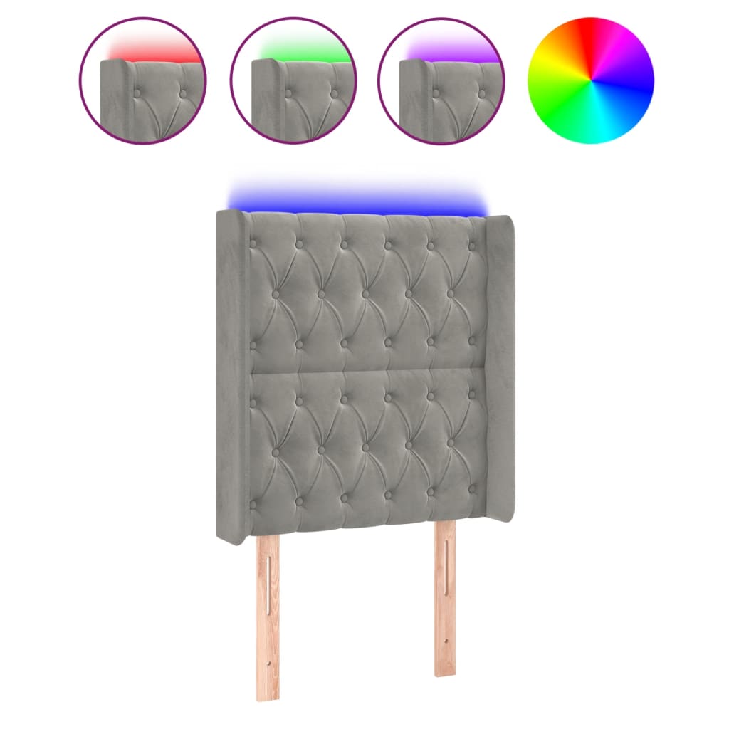vidaXL Tăblie de pat cu LED, gri deschis, 83x16x118/128 cm, catifea vidaXL Tăblie de pat cu LED, gri deschis, 83x16x118/128 cm, catifea