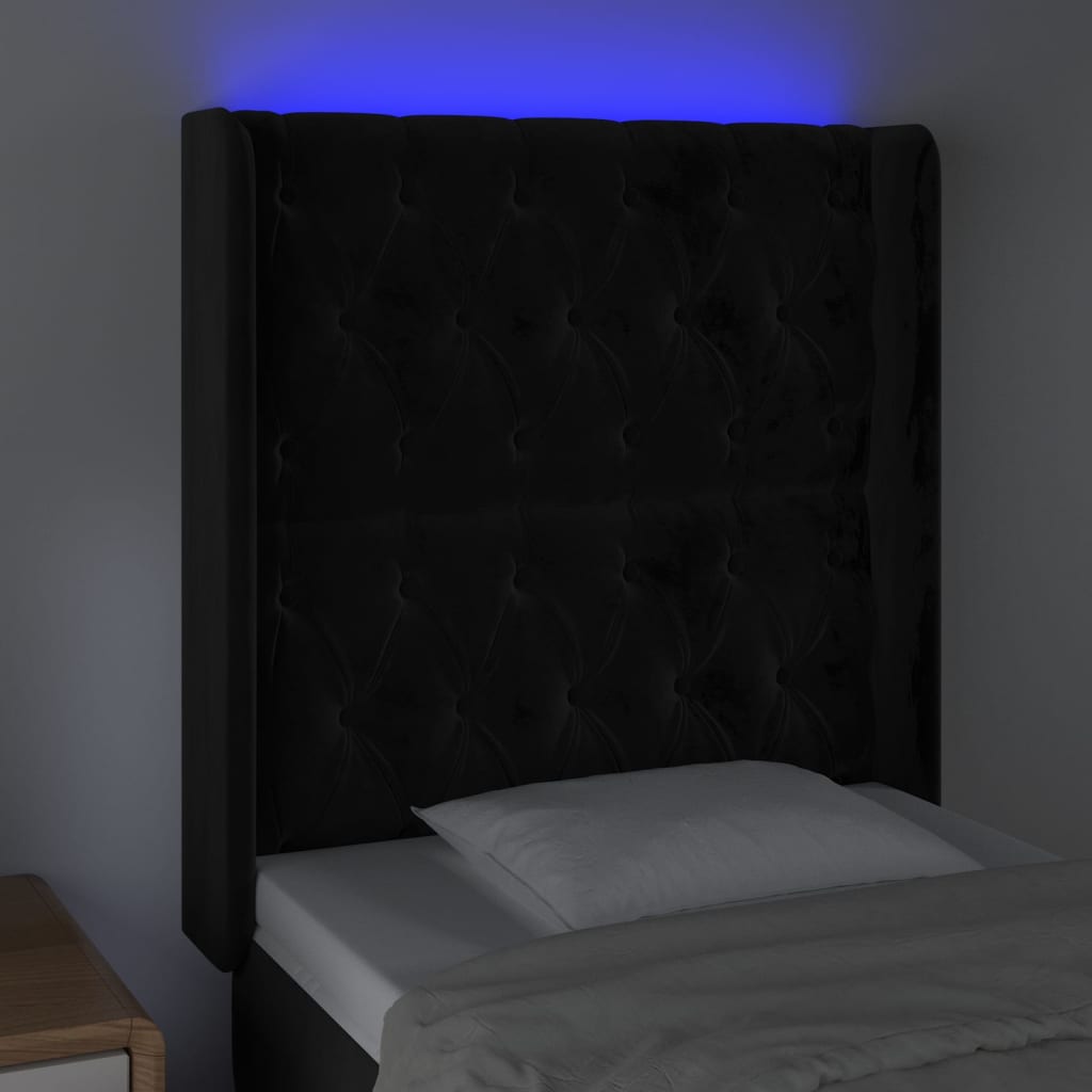 vidaXL Tăblie de pat cu LED, negru, 83x16x118/128 cm, catifea