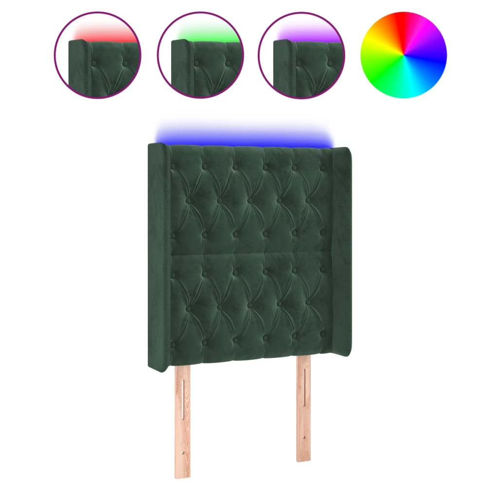 vidaXL Tăblie de pat cu LED, verde închis, 83x16x118/128 cm, catifea vidaXL Tăblie de pat cu LED, verde închis, 83x16x118/128 cm, catifea