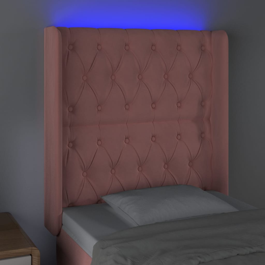 vidaXL Tăblie de pat cu LED, roz, 83x16x118/128 cm, catifea vidaXL Tăblie de pat cu LED, roz, 83x16x118/128 cm, catifea