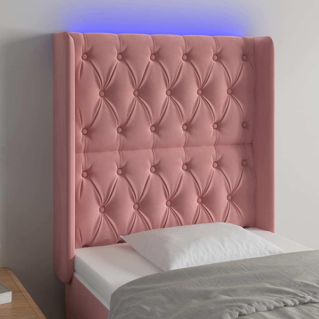 vidaXL Tăblie de pat cu LED, roz, 83x16x118/128 cm, catifea vidaXL Tăblie de pat cu LED, roz, 83x16x118/128 cm, catifea