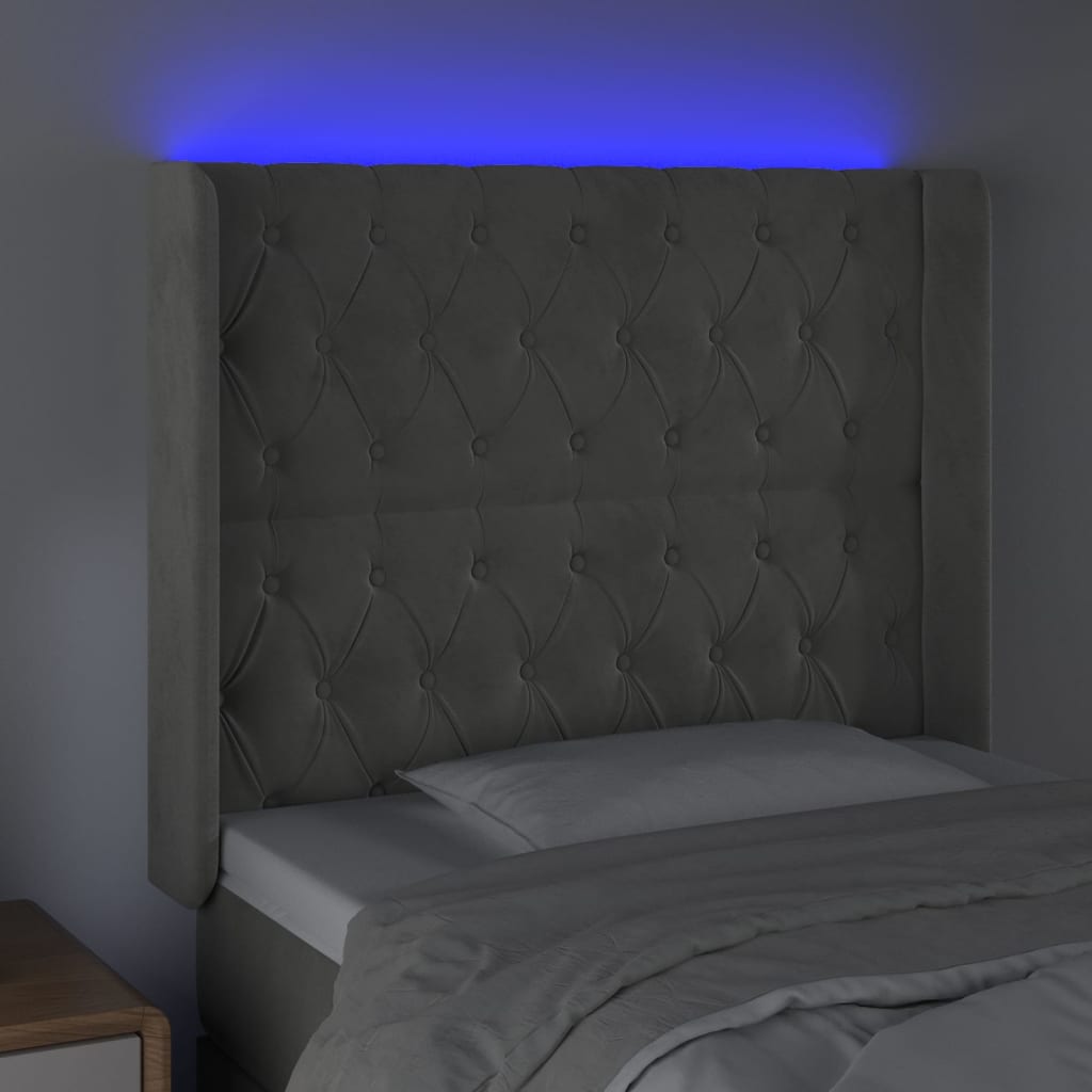 vidaXL Tăblie de pat cu LED, gri deschis, 93x16x118/128 cm, catifea vidaXL Tăblie de pat cu LED, gri deschis, 93x16x118/128 cm, catifea