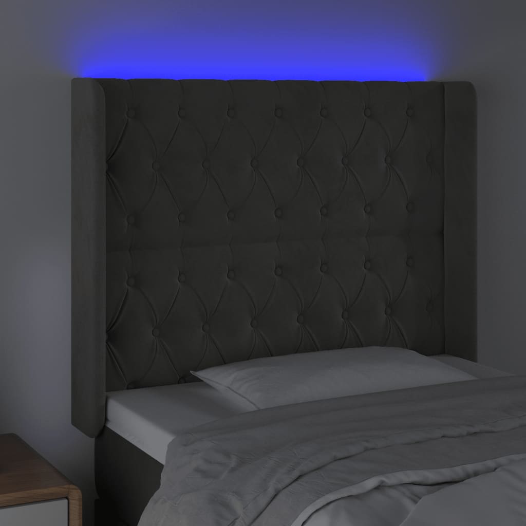 vidaXL Tăblie de pat cu LED, gri închis, 93x16x118/128 cm, catifea vidaXL Tăblie de pat cu LED, gri închis, 93x16x118/128 cm, catifea