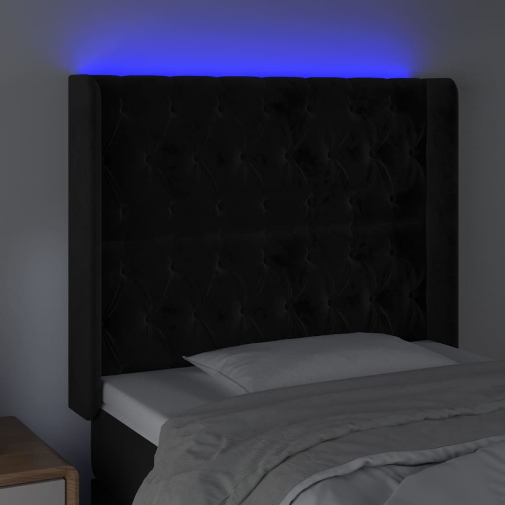 vidaXL Tăblie de pat cu LED, negru, 93x16x118/128 cm, catifea