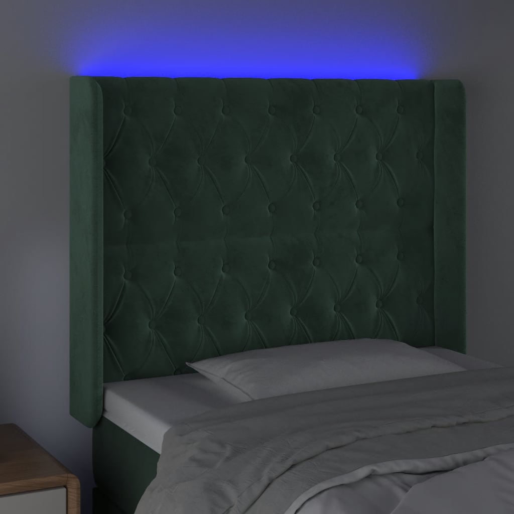 vidaXL Tăblie de pat cu LED, verde închis, 93x16x118/128cm, catifea vidaXL Tăblie de pat cu LED, verde închis, 93x16x118/128cm, catifea