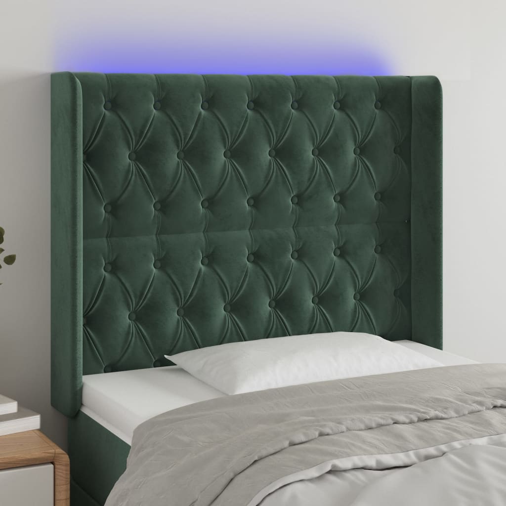 vidaXL Tăblie de pat cu LED, verde închis, 93x16x118/128cm, catifea vidaXL Tăblie de pat cu LED, verde închis, 93x16x118/128cm, catifea