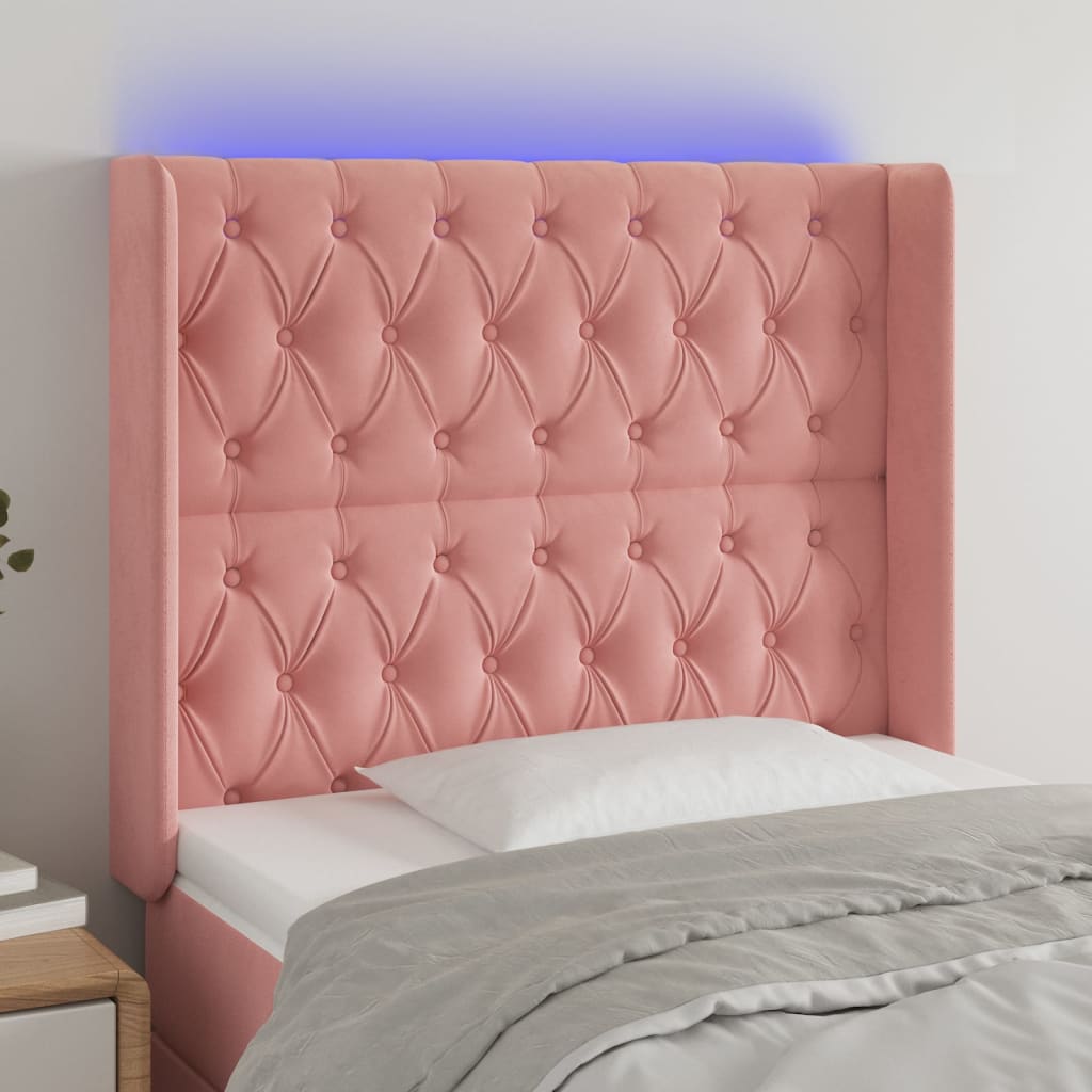 vidaXL Tăblie de pat cu LED, roz, 93x16x118/128 cm, catifea vidaXL Tăblie de pat cu LED, roz, 93x16x118/128 cm, catifea
