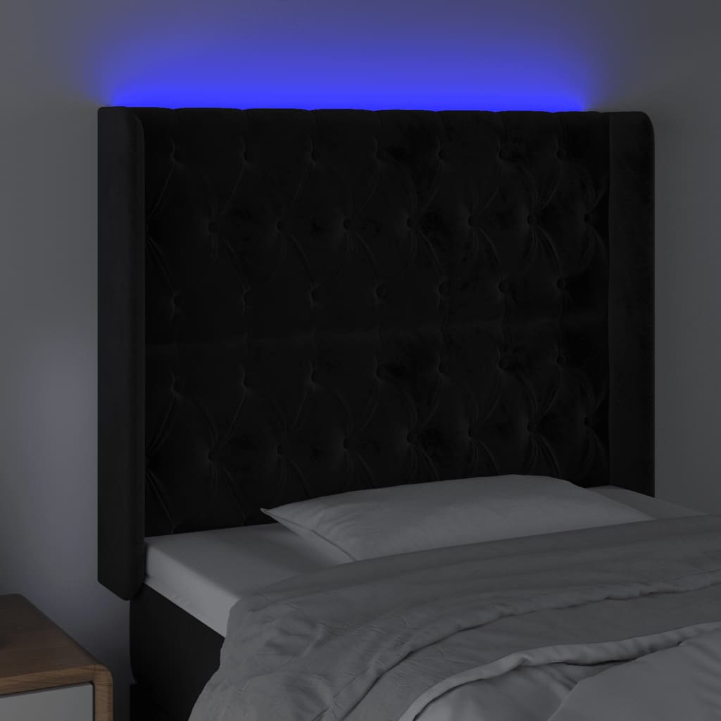 vidaXL Tăblie de pat cu LED, negru, 103x16x118/128 cm, catifea vidaXL Tăblie de pat cu LED, negru, 103x16x118/128 cm, catifea