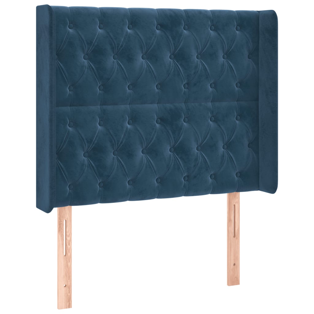 vidaXL Tăblie de pat cu LED, albastru închis, 103x16x118/128cm catifea