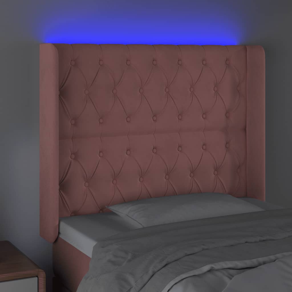 vidaXL Tăblie de pat cu LED, roz, 103x16x118/128 cm, catifea vidaXL Tăblie de pat cu LED, roz, 103x16x118/128 cm, catifea