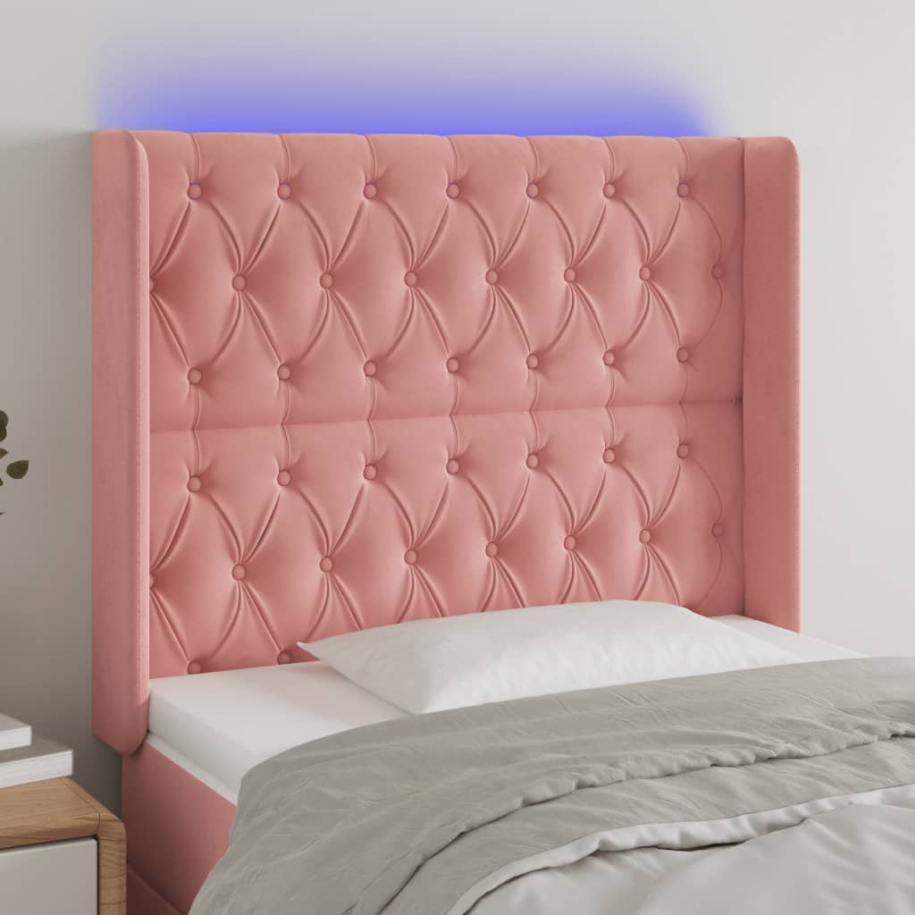 vidaXL Tăblie de pat cu LED, roz, 103x16x118/128 cm, catifea vidaXL Tăblie de pat cu LED, roz, 103x16x118/128 cm, catifea