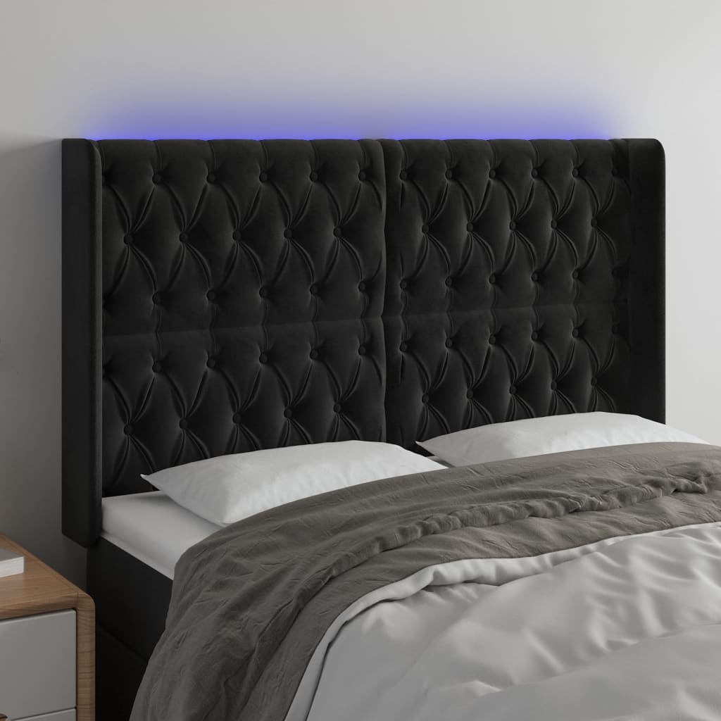 vidaXL Tăblie de pat cu LED, negru, 147x16x118/128 cm, catifea vidaXL Tăblie de pat cu LED, negru, 147x16x118/128 cm, catifea