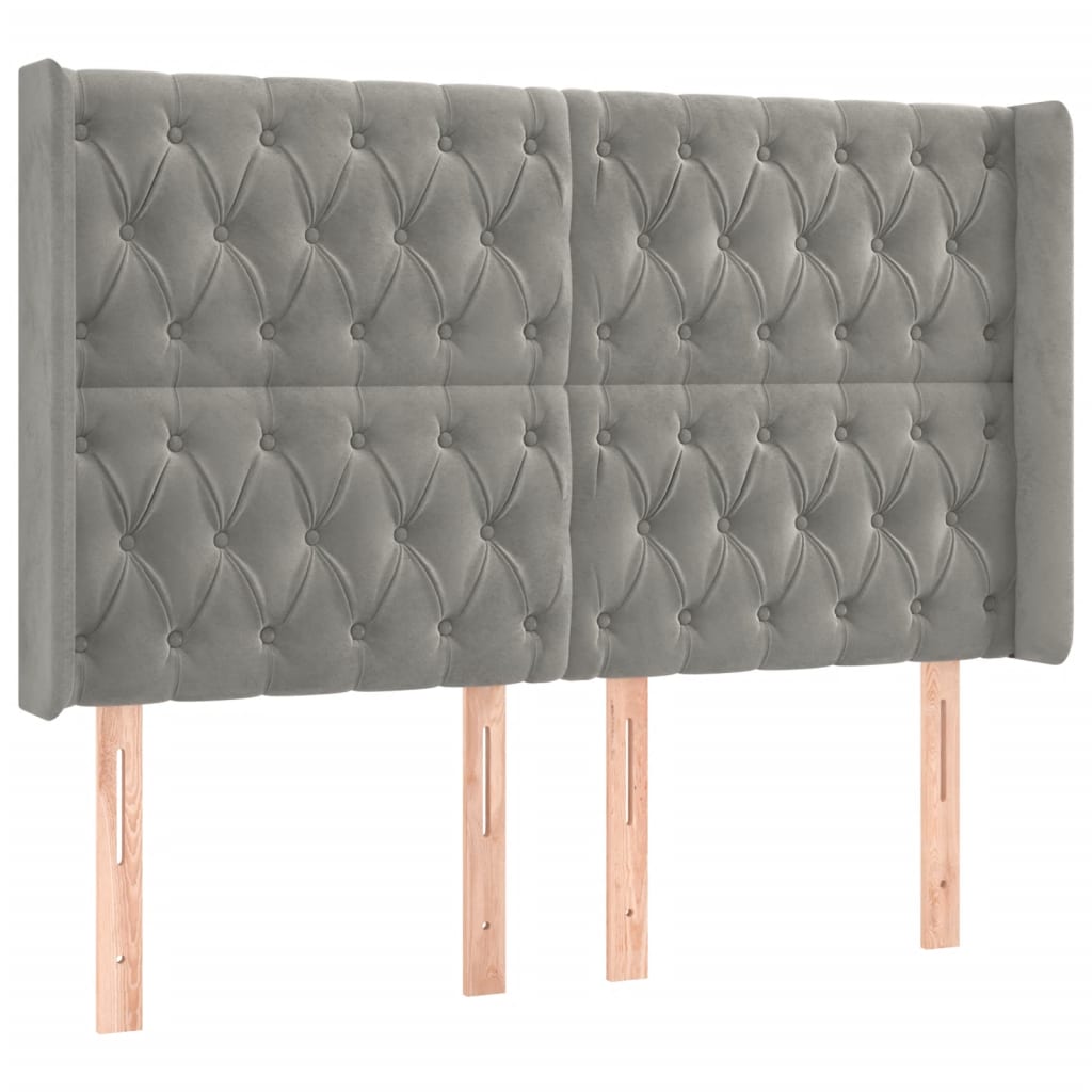vidaXL Tăblie de pat cu LED, gri deschis, 163x16x118/128 cm, catifea vidaXL Tăblie de pat cu LED, gri deschis, 163x16x118/128 cm, catifea