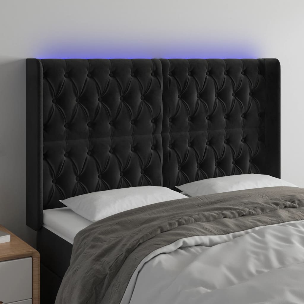vidaXL Tăblie de pat cu LED, negru, 163x16x118/128 cm, catifea vidaXL Tăblie de pat cu LED, negru, 163x16x118/128 cm, catifea