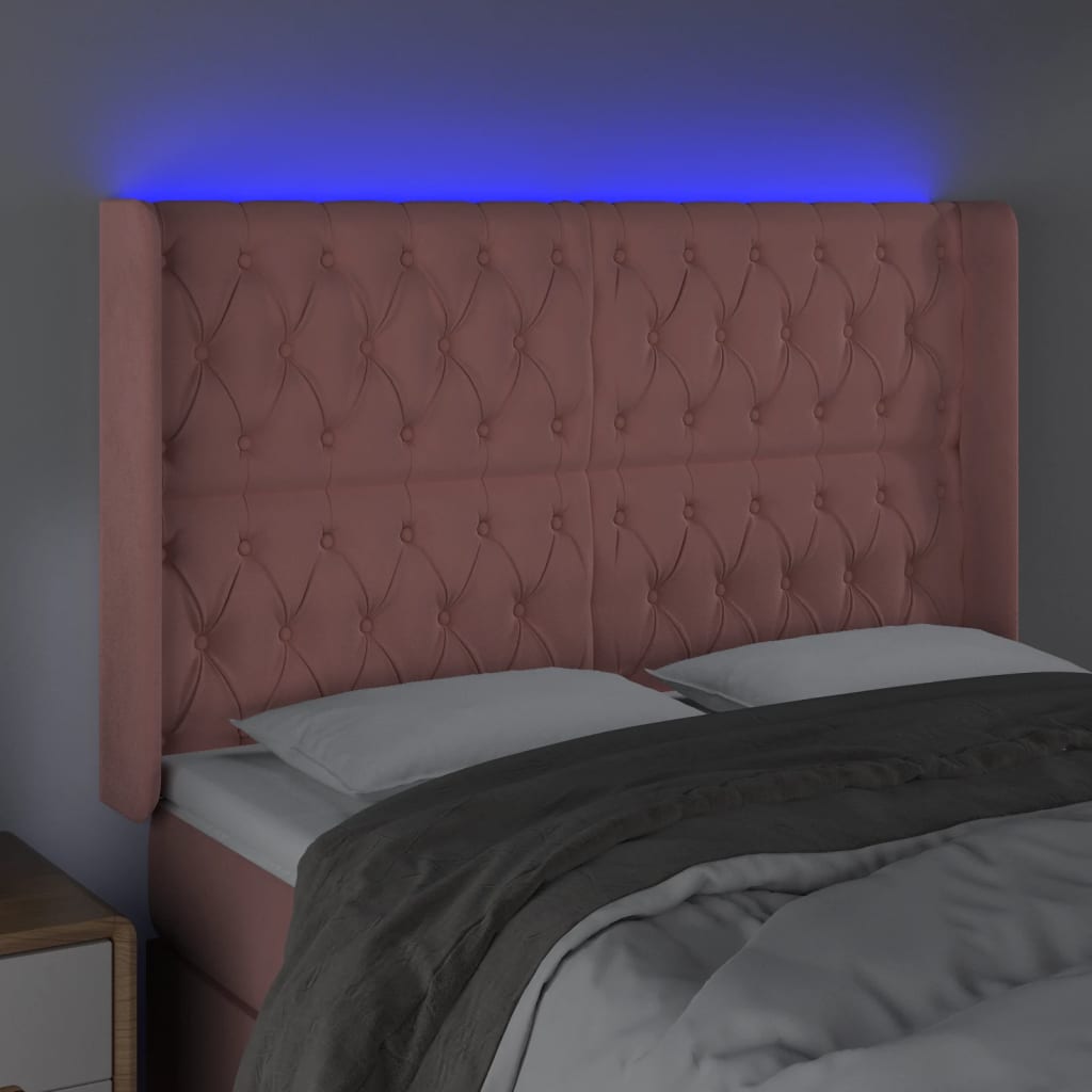 vidaXL Tăblie de pat cu LED, roz, 163x16x118/128 cm, catifea