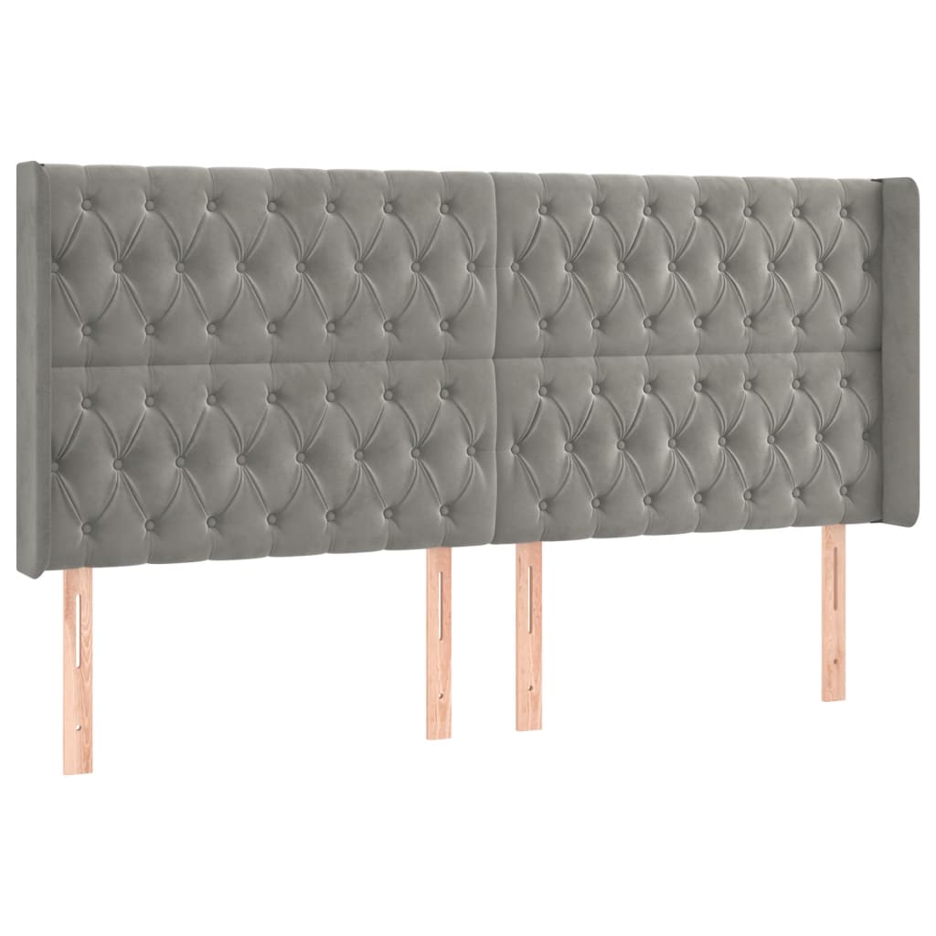 vidaXL Tăblie de pat cu LED, gri deschis, 183x16x118/128 cm, catifea vidaXL Tăblie de pat cu LED, gri deschis, 183x16x118/128 cm, catifea