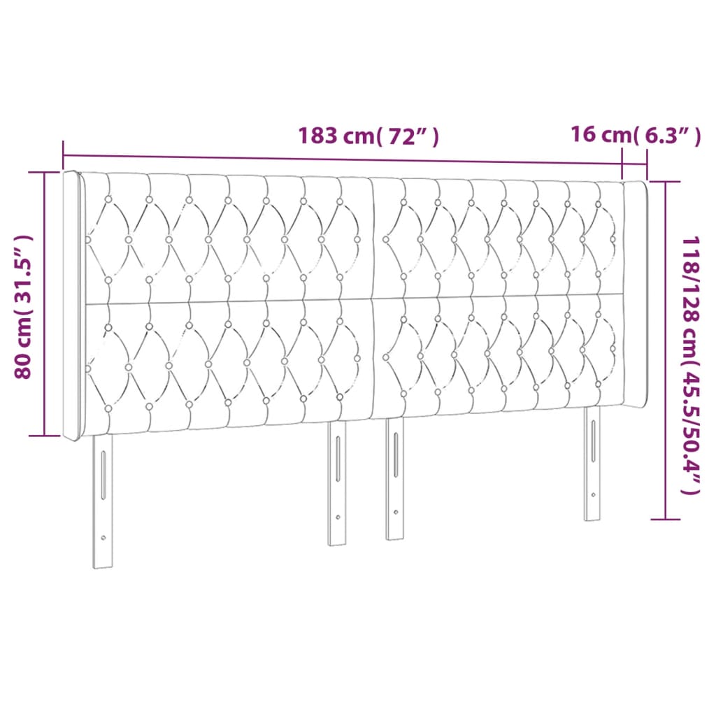 vidaXL Tăblie de pat cu LED, gri deschis, 183x16x118/128 cm, catifea vidaXL Tăblie de pat cu LED, gri deschis, 183x16x118/128 cm, catifea