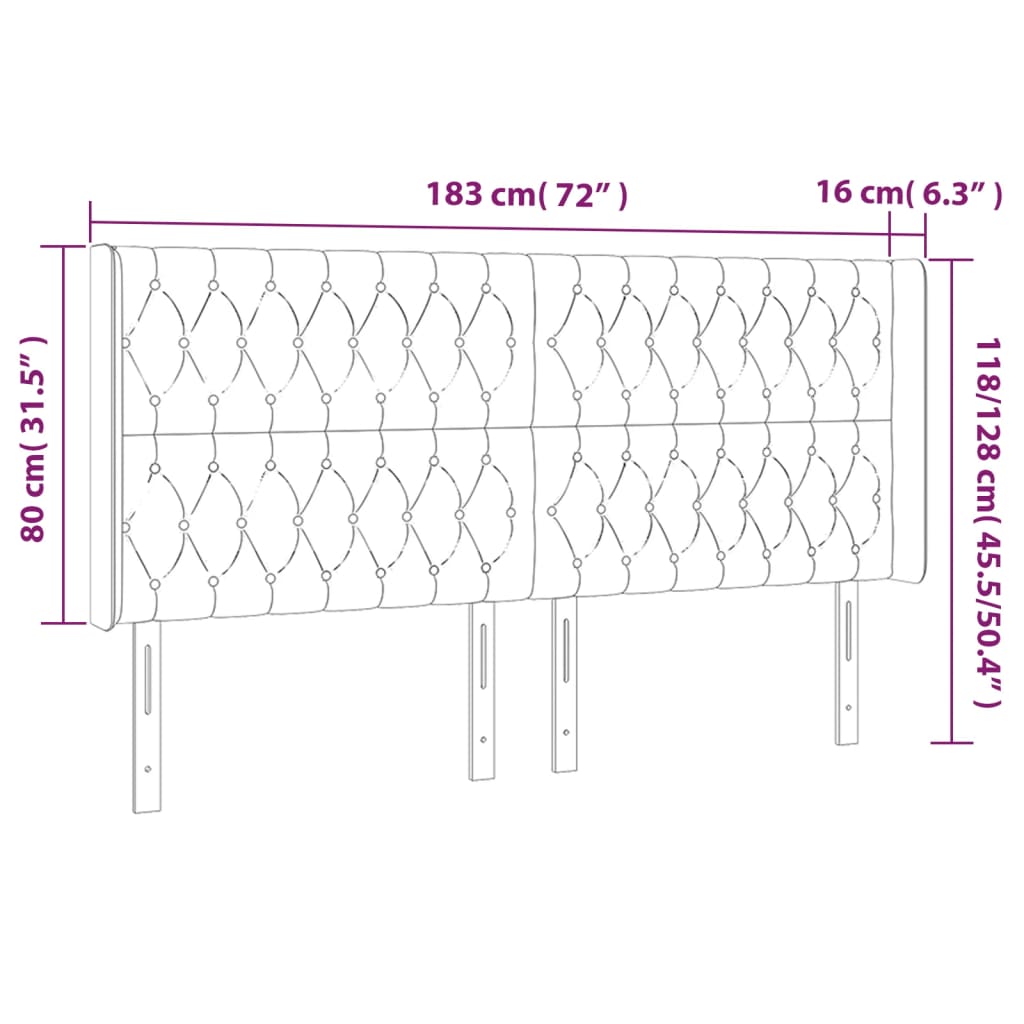 vidaXL Tăblie de pat cu LED, negru, 183x16x118/128 cm, catifea