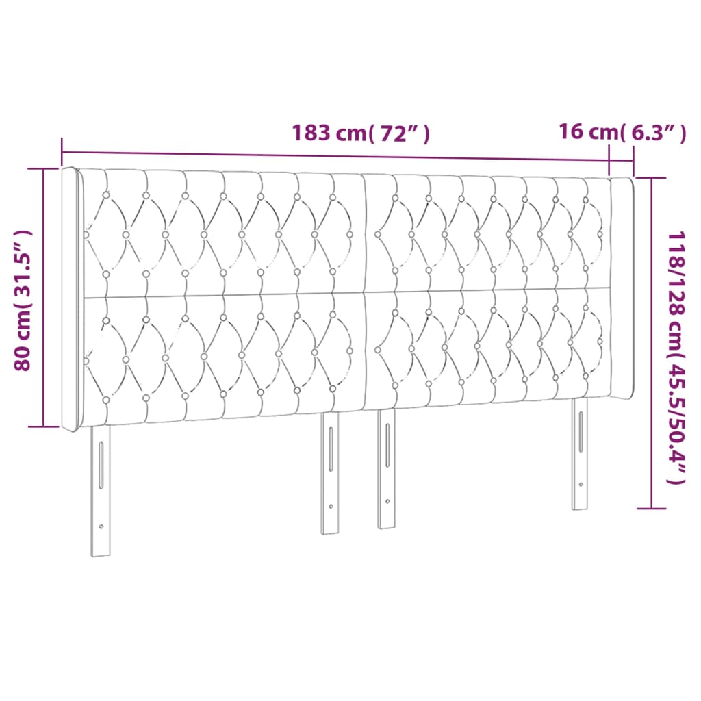 vidaXL Tăblie de pat cu LED, albastru închis, 183x16x118/128cm catifea