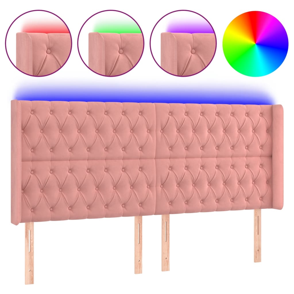 vidaXL Tăblie de pat cu LED, roz, 183x16x118/128 cm, catifea