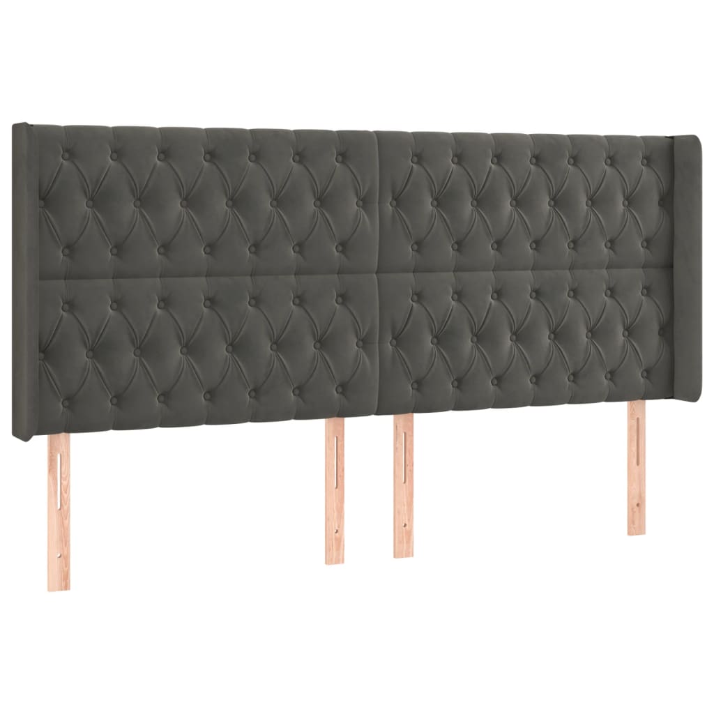 vidaXL Tăblie de pat cu LED, gri închis, 203x16x118/128 cm, catifea vidaXL Tăblie de pat cu LED, gri închis, 203x16x118/128 cm, catifea
