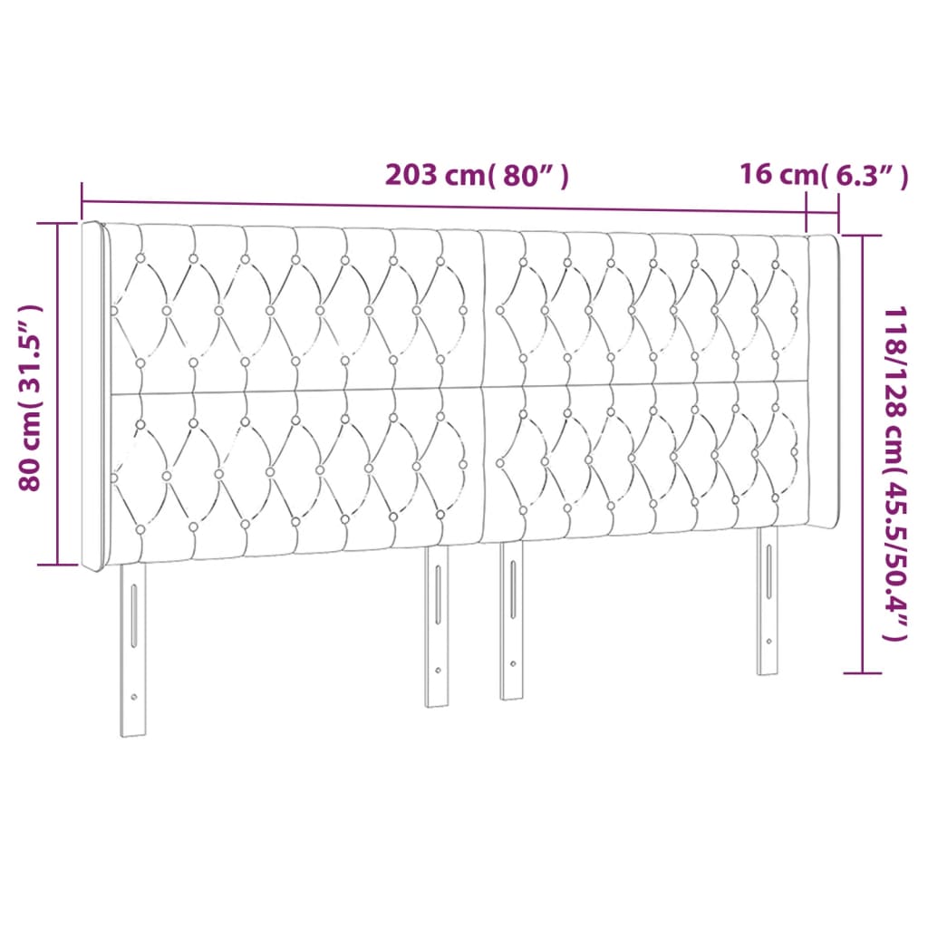 vidaXL Tăblie de pat cu LED, albastru închis, 203x16x118/128cm catifea