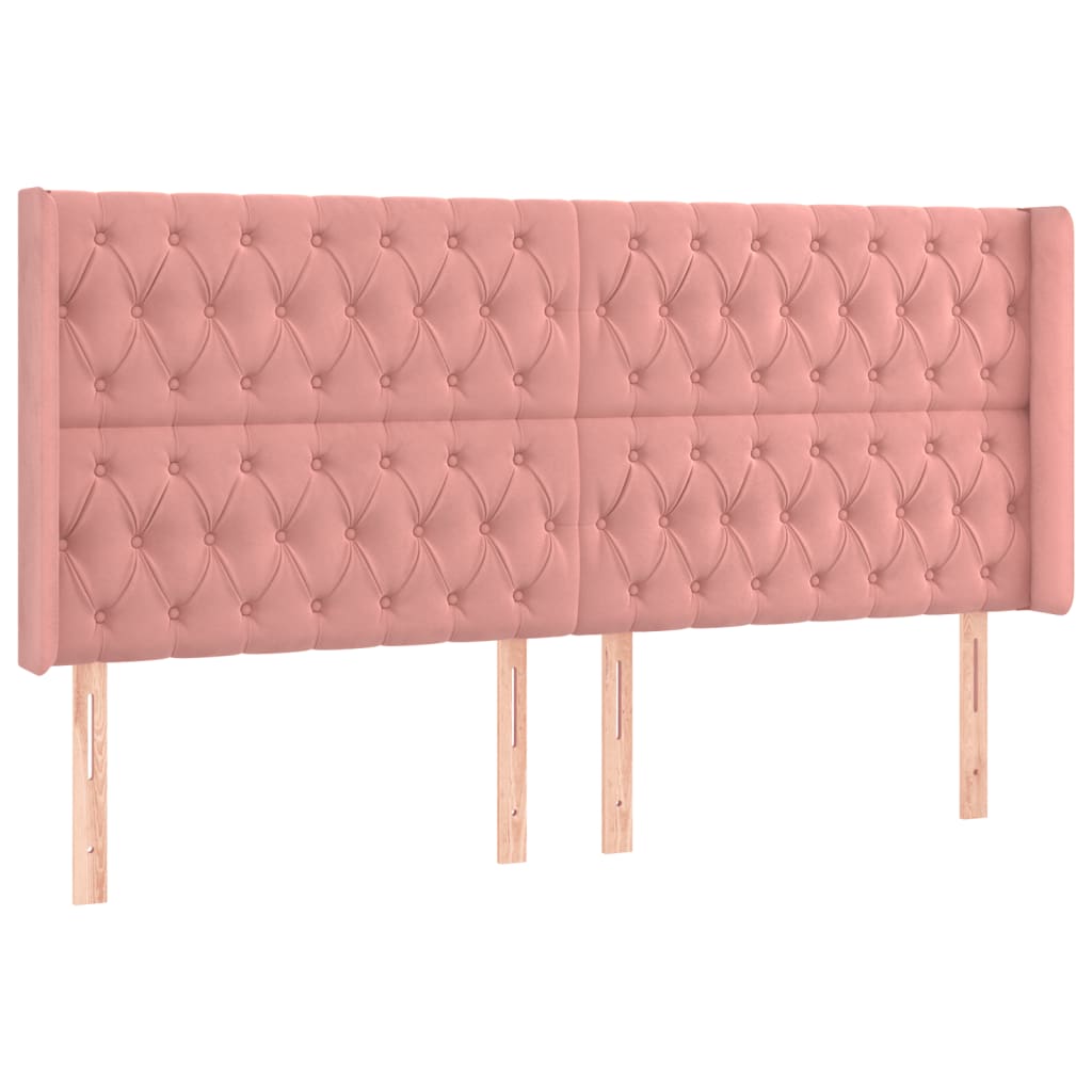 vidaXL Tăblie de pat cu LED, roz, 203x16x118/128 cm, catifea