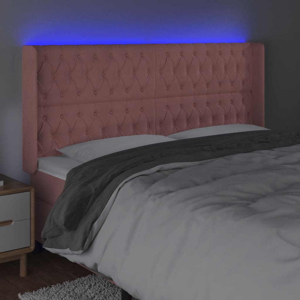 vidaXL Tăblie de pat cu LED, roz, 203x16x118/128 cm, catifea