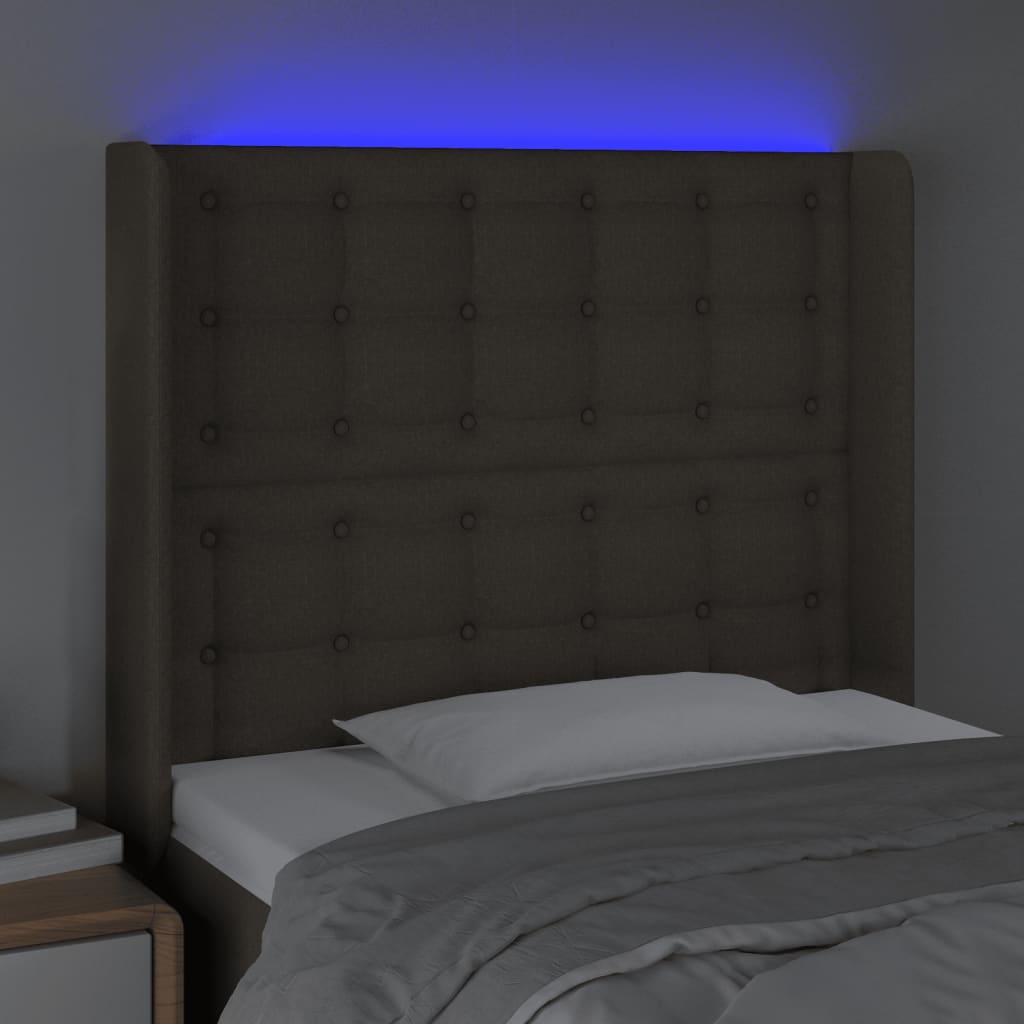 vidaXL Tăblie de pat cu LED, gri taupe, 83x16x118/128 cm, textil