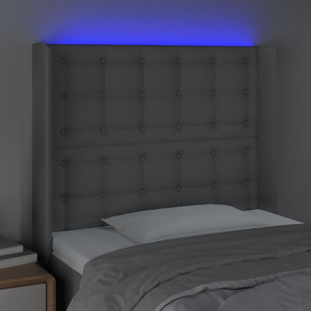 vidaXL Tăblie de pat cu LED, gri deschis, 103x16x118/128 cm, textil