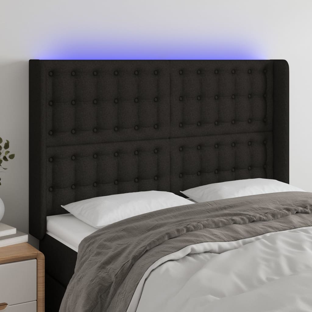 vidaXL Tăblie de pat cu LED, negru, 147x16x118/128 cm, textil vidaXL Tăblie de pat cu LED, negru, 147x16x118/128 cm, textil