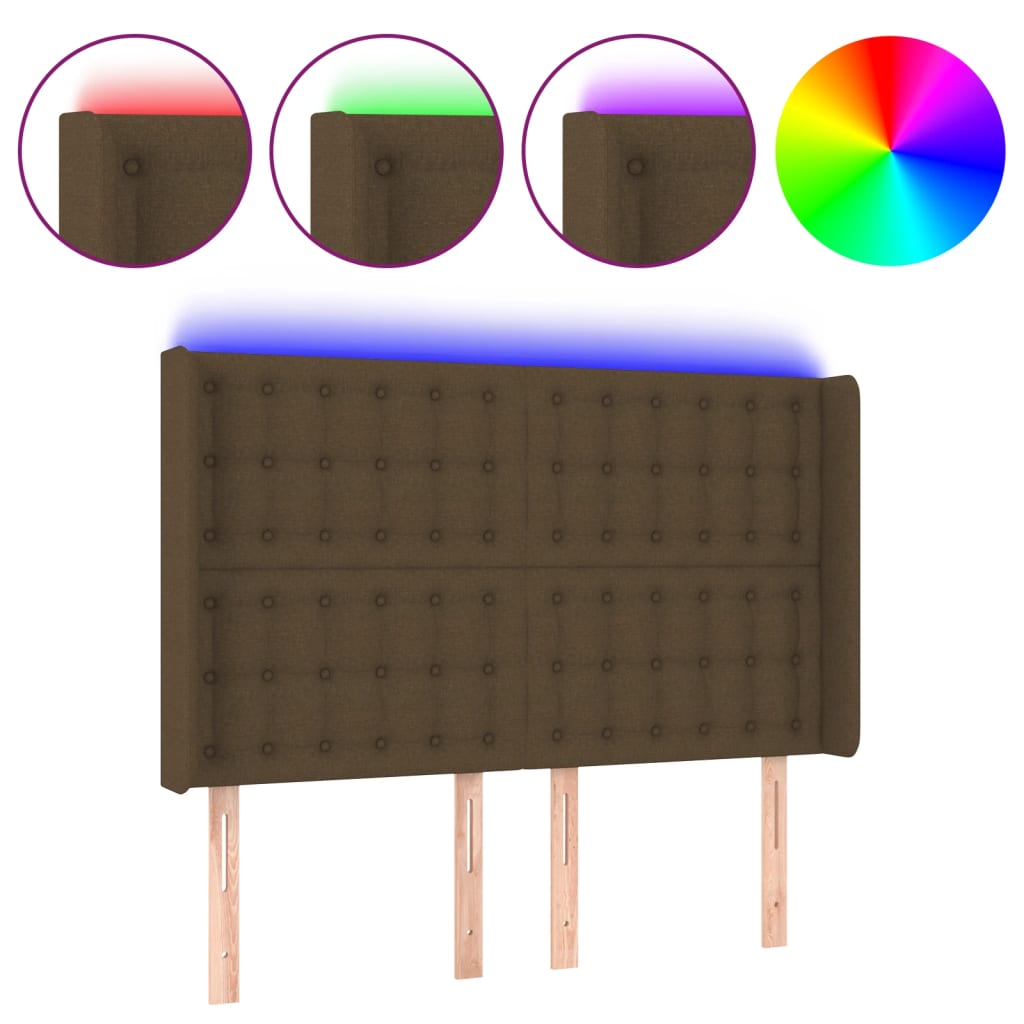 vidaXL Tăblie de pat cu LED, maro închis, 147x16x118/128 cm, textil vidaXL Tăblie de pat cu LED, maro închis, 147x16x118/128 cm, textil