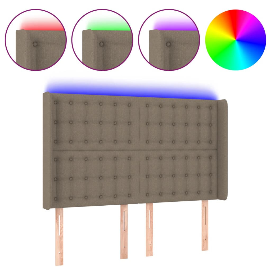 vidaXL Tăblie de pat cu LED, gri taupe, 147x16x118/128 cm, textil vidaXL Tăblie de pat cu LED, gri taupe, 147x16x118/128 cm, textil