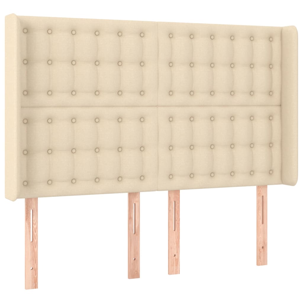 vidaXL Tăblie de pat cu LED, crem, 147x16x118/128 cm, textil vidaXL Tăblie de pat cu LED, crem, 147x16x118/128 cm, textil