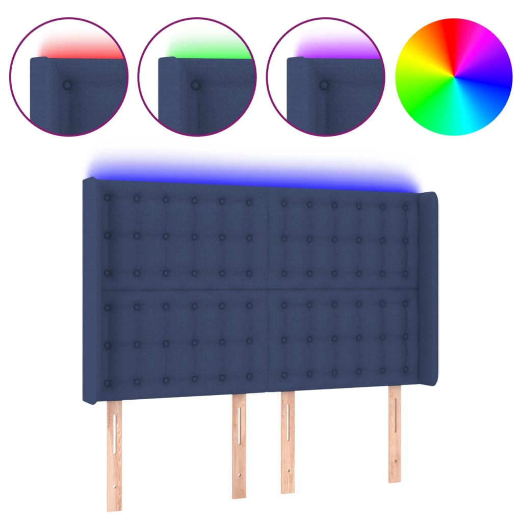 vidaXL Tăblie de pat cu LED, albastru, 147x16x118/128 cm, textil vidaXL Tăblie de pat cu LED, albastru, 147x16x118/128 cm, textil