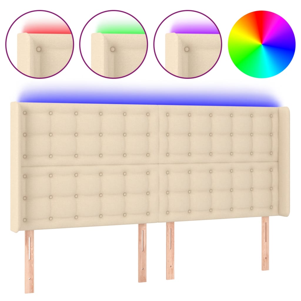 vidaXL Tăblie de pat cu LED, crem, 163x16x118/128 cm, textil vidaXL Tăblie de pat cu LED, crem, 163x16x118/128 cm, textil