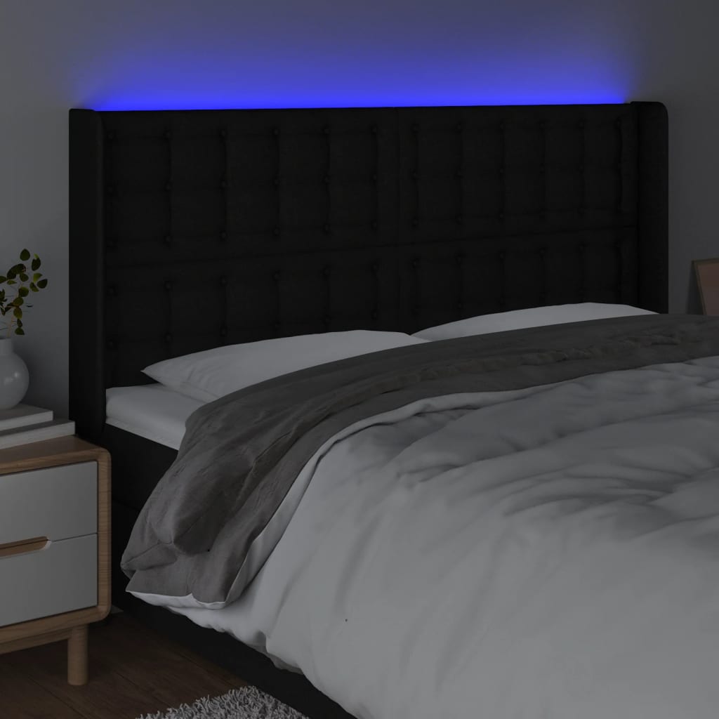 vidaXL Tăblie de pat cu LED, negru, 183x16x118/128 cm, textil vidaXL Tăblie de pat cu LED, negru, 183x16x118/128 cm, textil