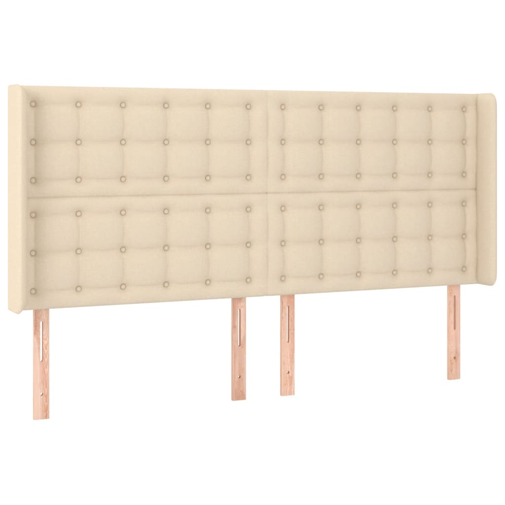 vidaXL Tăblie de pat cu LED, crem, 183x16x118/128 cm, textil