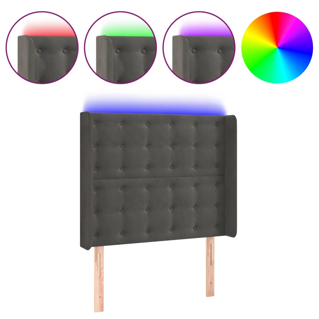 vidaXL Tăblie de pat cu LED, gri închis, 93x16x118/128 cm, catifea vidaXL Tăblie de pat cu LED, gri închis, 93x16x118/128 cm, catifea