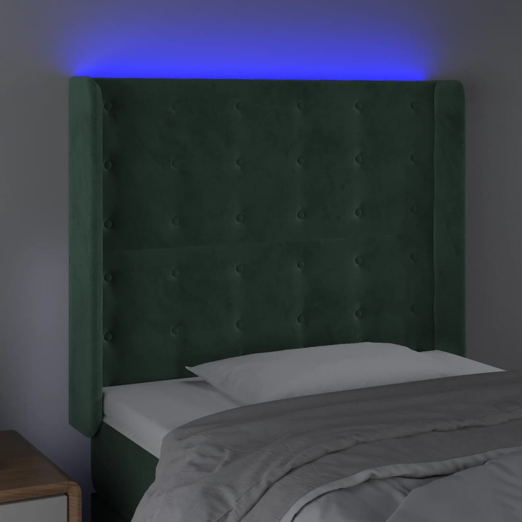 vidaXL Tăblie de pat cu LED, verde închis, 93x16x118/128cm, catifea vidaXL Tăblie de pat cu LED, verde închis, 93x16x118/128cm, catifea