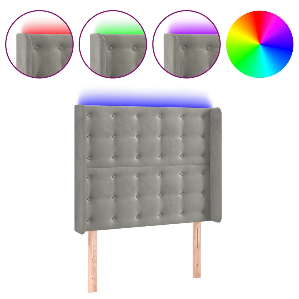 vidaXL Tăblie de pat cu LED, gri deschis, 103x16x118/128 cm, catifea