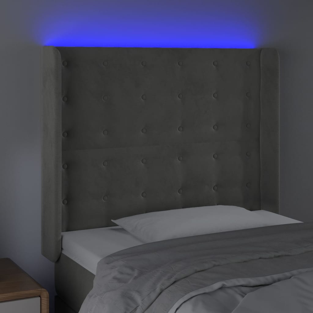 vidaXL Tăblie de pat cu LED, gri deschis, 103x16x118/128 cm, catifea