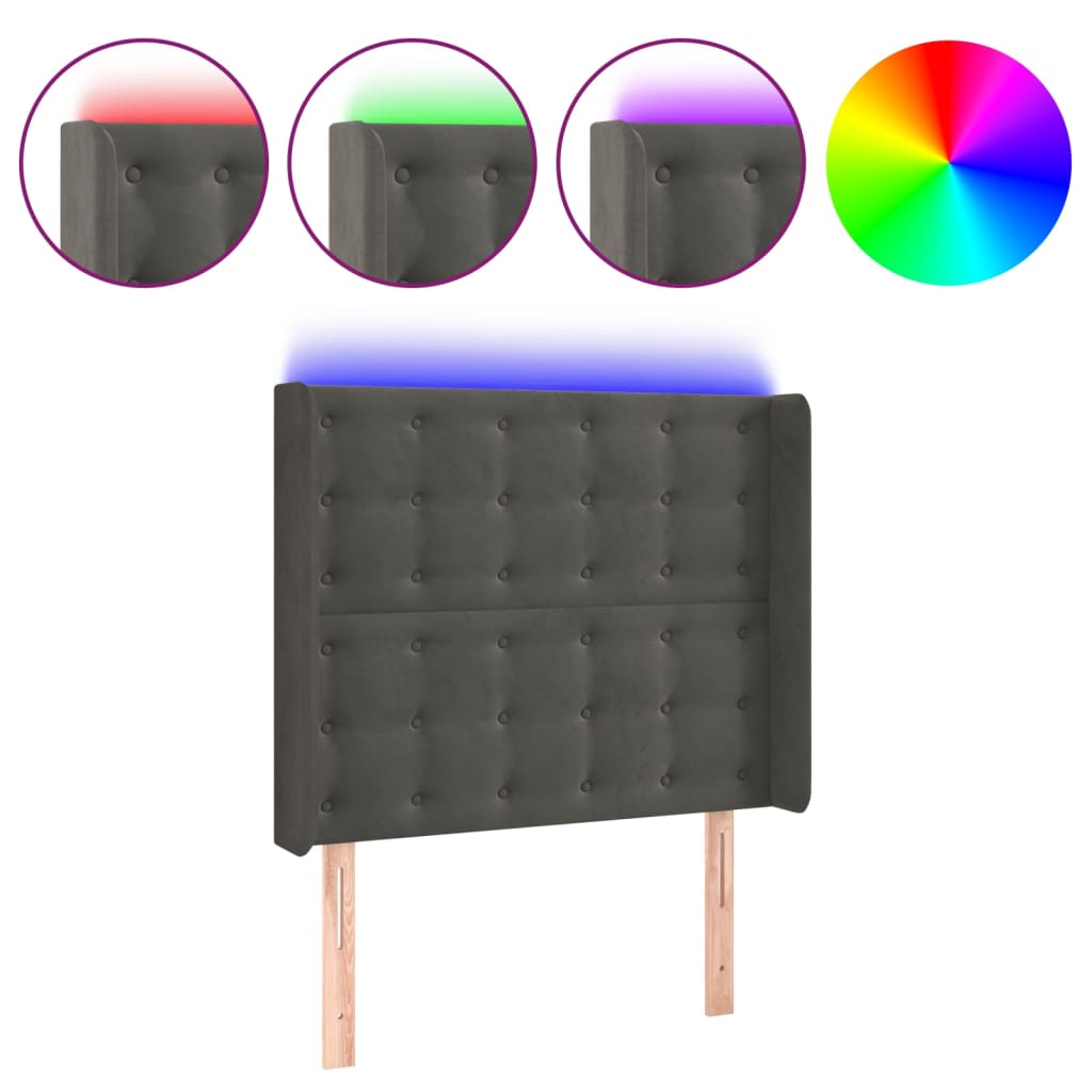 vidaXL Tăblie de pat cu LED, gri închis, 103x16x118/128 cm, catifea vidaXL Tăblie de pat cu LED, gri închis, 103x16x118/128 cm, catifea