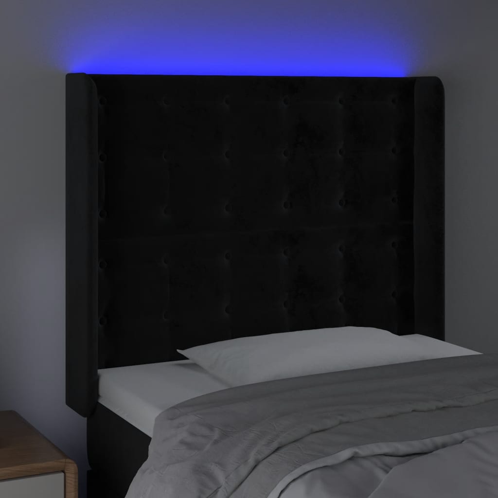 vidaXL Tăblie de pat cu LED, negru, 103x16x118/128 cm, catifea vidaXL Tăblie de pat cu LED, negru, 103x16x118/128 cm, catifea