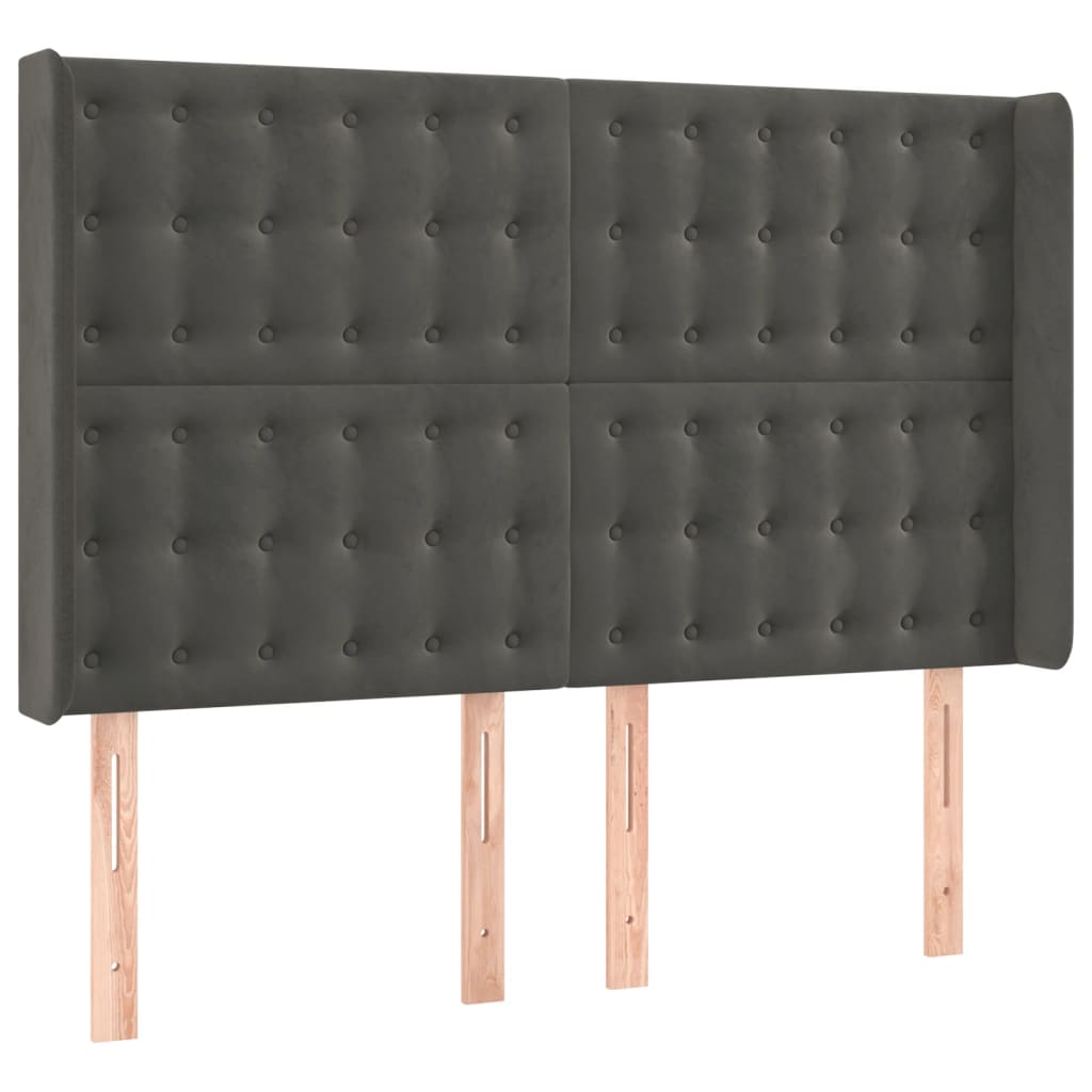 vidaXL Tăblie de pat cu LED, gri închis, 147x16x118/128 cm, catifea vidaXL Tăblie de pat cu LED, gri închis, 147x16x118/128 cm, catifea