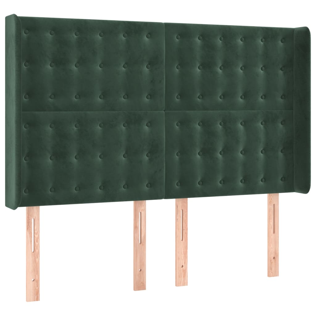 vidaXL Tăblie de pat cu LED, verde închis, 147x16x118/128 cm, catifea