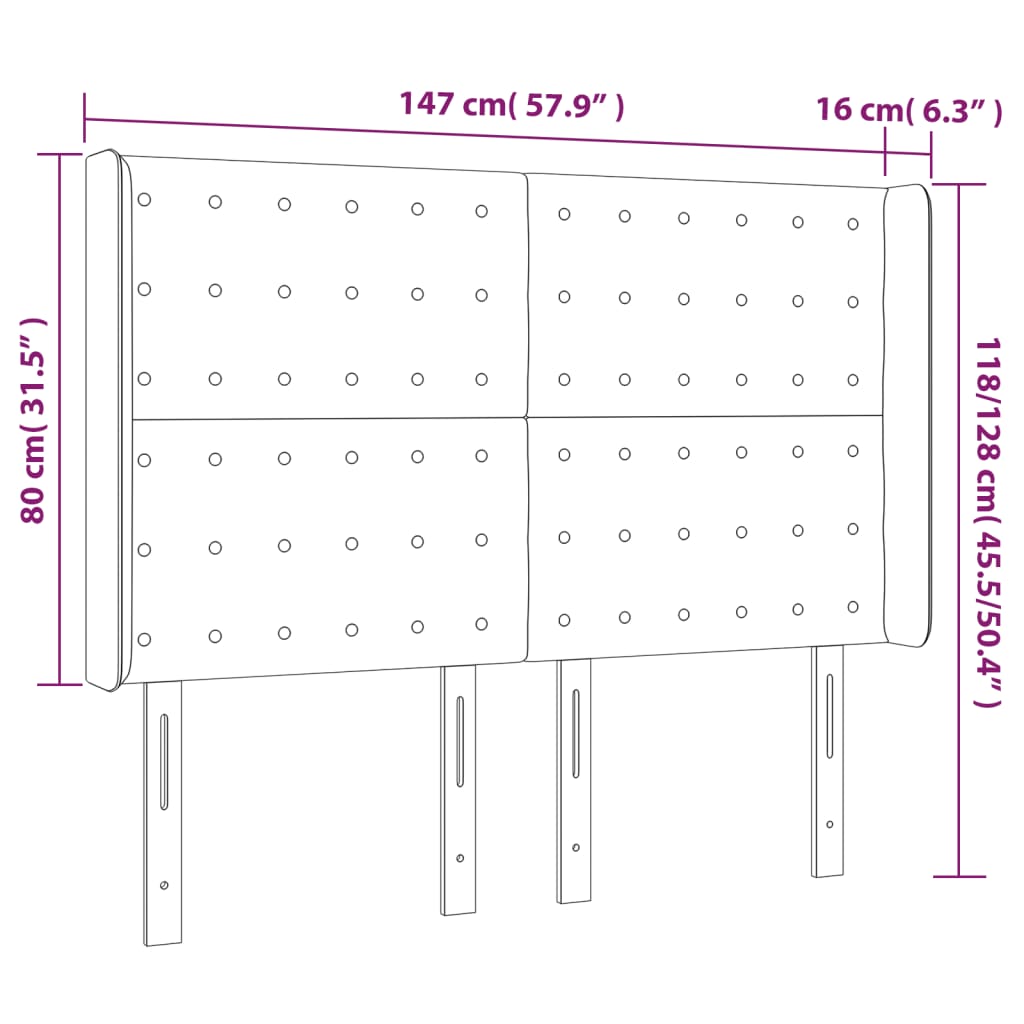 vidaXL Tăblie de pat cu LED, albastru închis, 147x16x118/128cm catifea